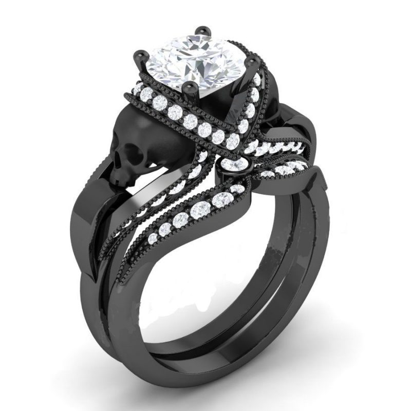 White Diamond Skull Ring