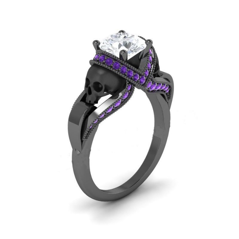 White diamond black skull ring