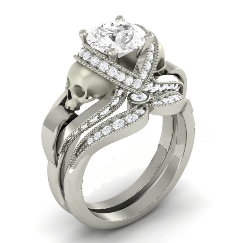 White Diamond Skull Ring