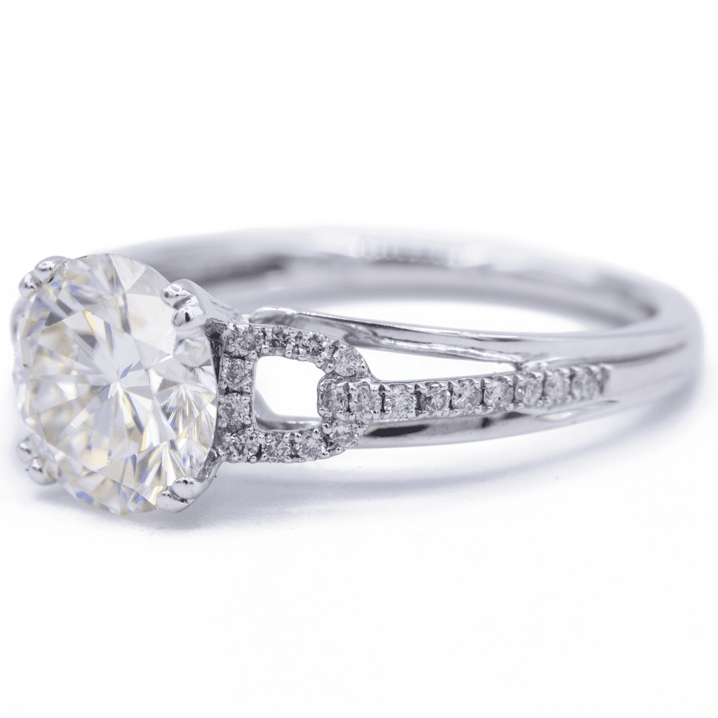Huge 1.90Ct Round White Moissanite Engagement Wedding Ring Solid 14k ...