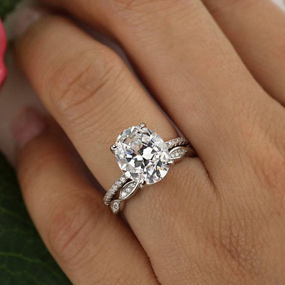 1.95Ct Oval Cut Diamond Solitaire Luxury Bridal Wedding Ring Set 925 ...