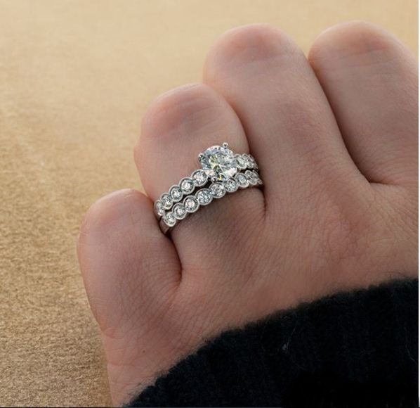 1.88Ct Brilliant Cut Moissanite Engagement Wedding Ring Set 14K White Gold Over 