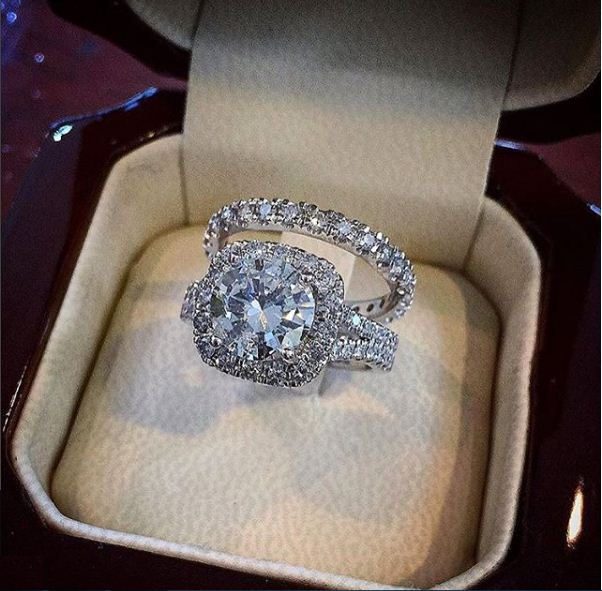 2.20 Ct Round Cut Moissanite Halo Engagement Wedding Ring Set 14k White Gold