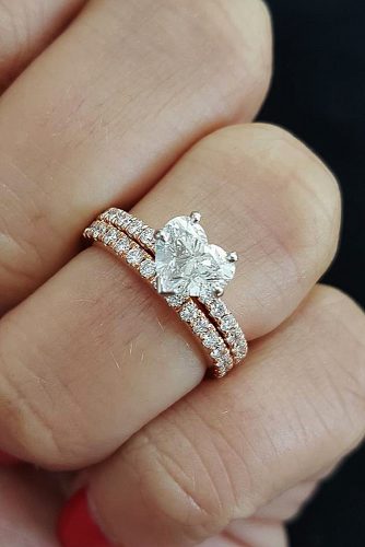1.50CT Rose Gold Halo Heart Moissanite Engagement Ring Set