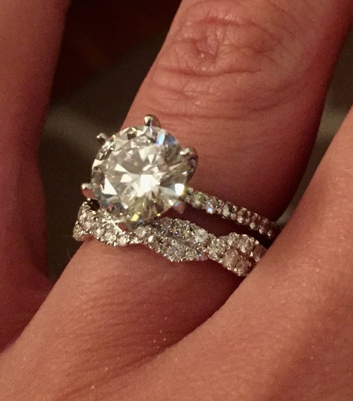 Twist Round Cut Moissanite Engagement Ring and Wedding Band Set