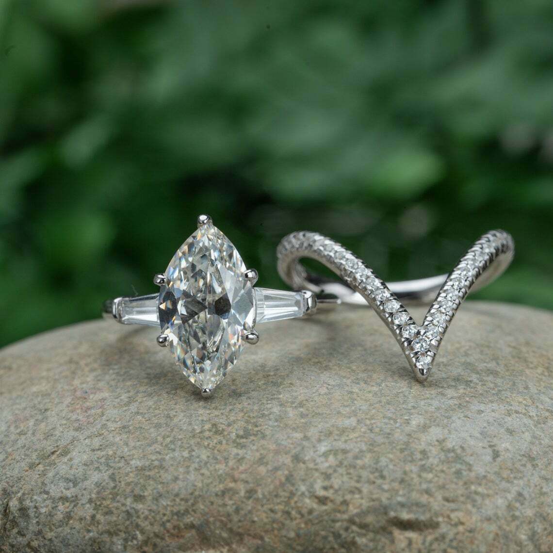 Marquise diamond wedding hot sale ring set