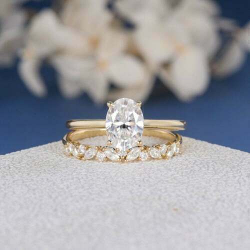 1.60Ct Oval Cut Diamond Engagement & Wedding Bridal Ring Set 14K White Gold Over 
