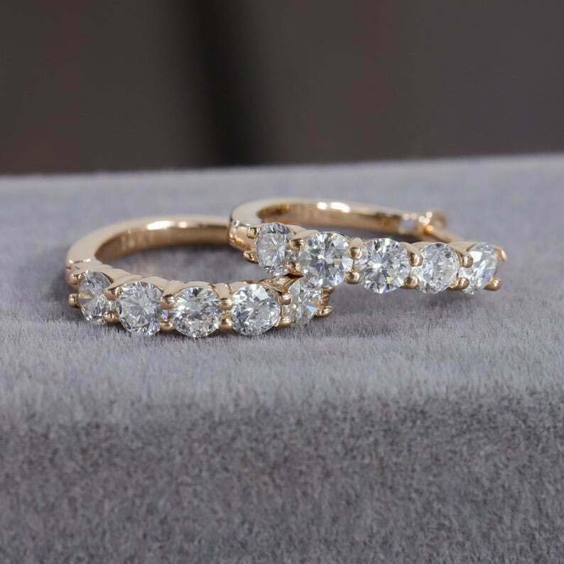 Diamond Moissanite Eternity Huggie Hoop purchases Earring: 2.6 cts D Color VVS1 Clarity 92