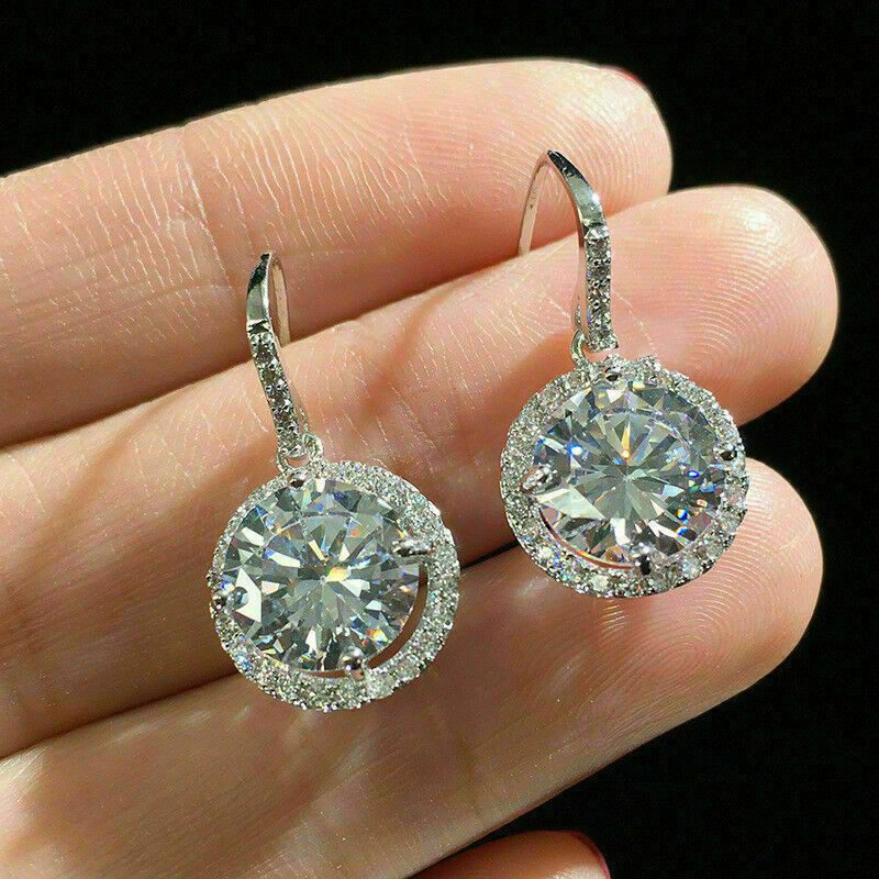 4.15 Tcw Cushion Cut Moissanite Halo 14K White Gold Earring Drop and Dangle Earrings/ 925 Silver Statement fashion Earrings / Dangle & Drop Earrings